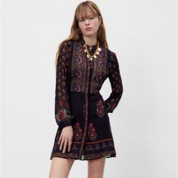 Zara Dresses & Skirts - ZARA BOHO DRESS WITH EMBROIDERED YOKE